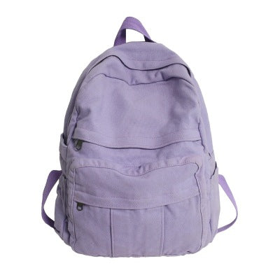 Vintage Canvas Backpack - Unisex School Bag in Stylish Solid Colors